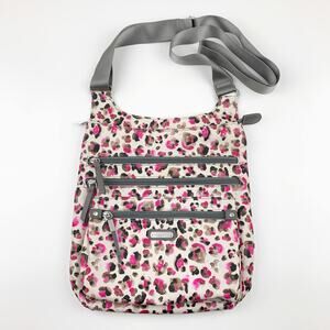 Baggallini Crossbody Bag Pink Leopard Print Pockets Adjustable Strap Purse